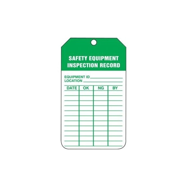 Accuform Safety Tags, SAFETY EQUIPMENT INSPECTION RECORD, 8.5inx 3.875in, RP-Plastic, 25PK TRS335PTP - main